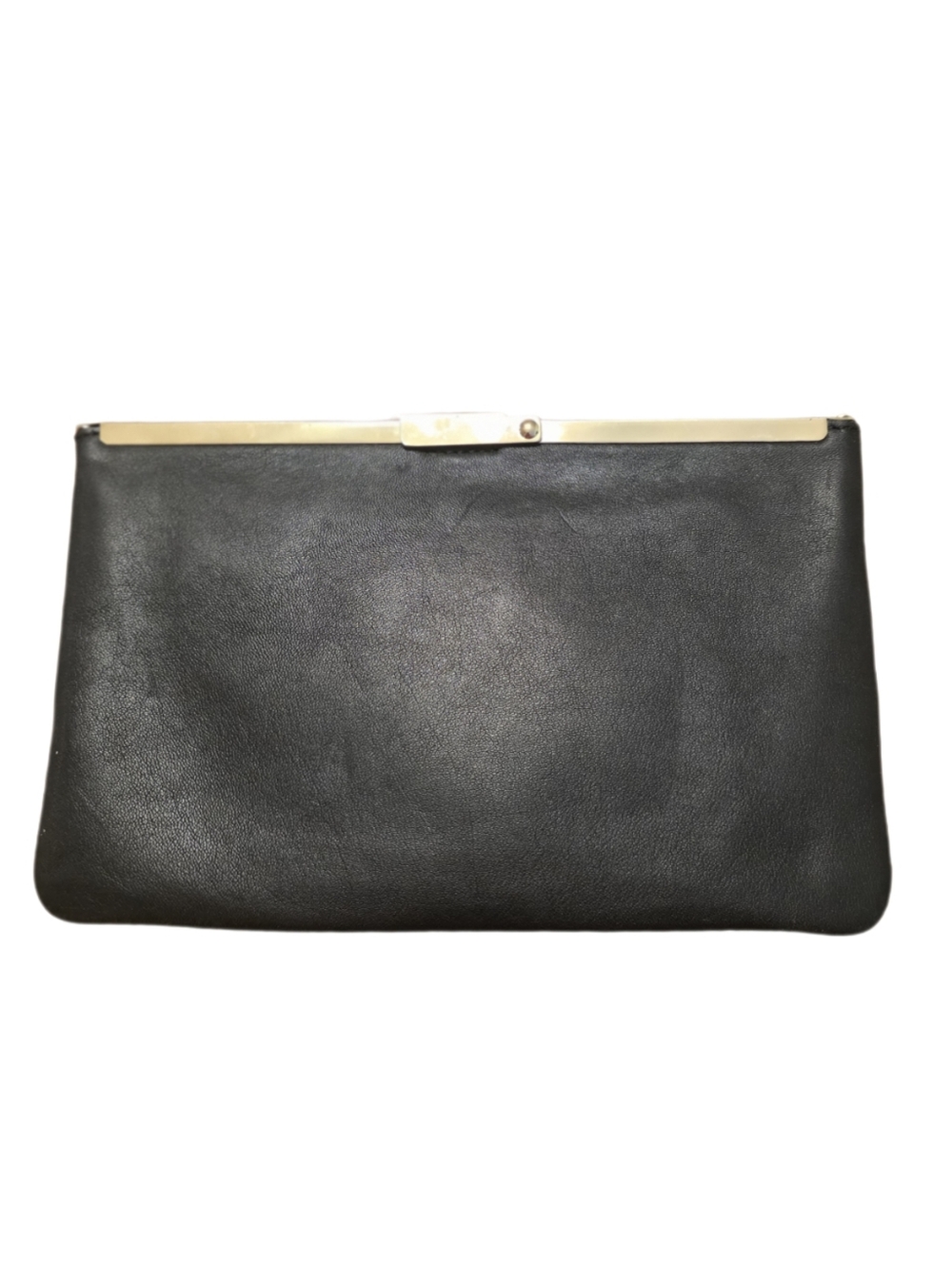J. Crew Vintage Style Black Leather Clutch with Gold Bar Frame - Picture 10 of 17